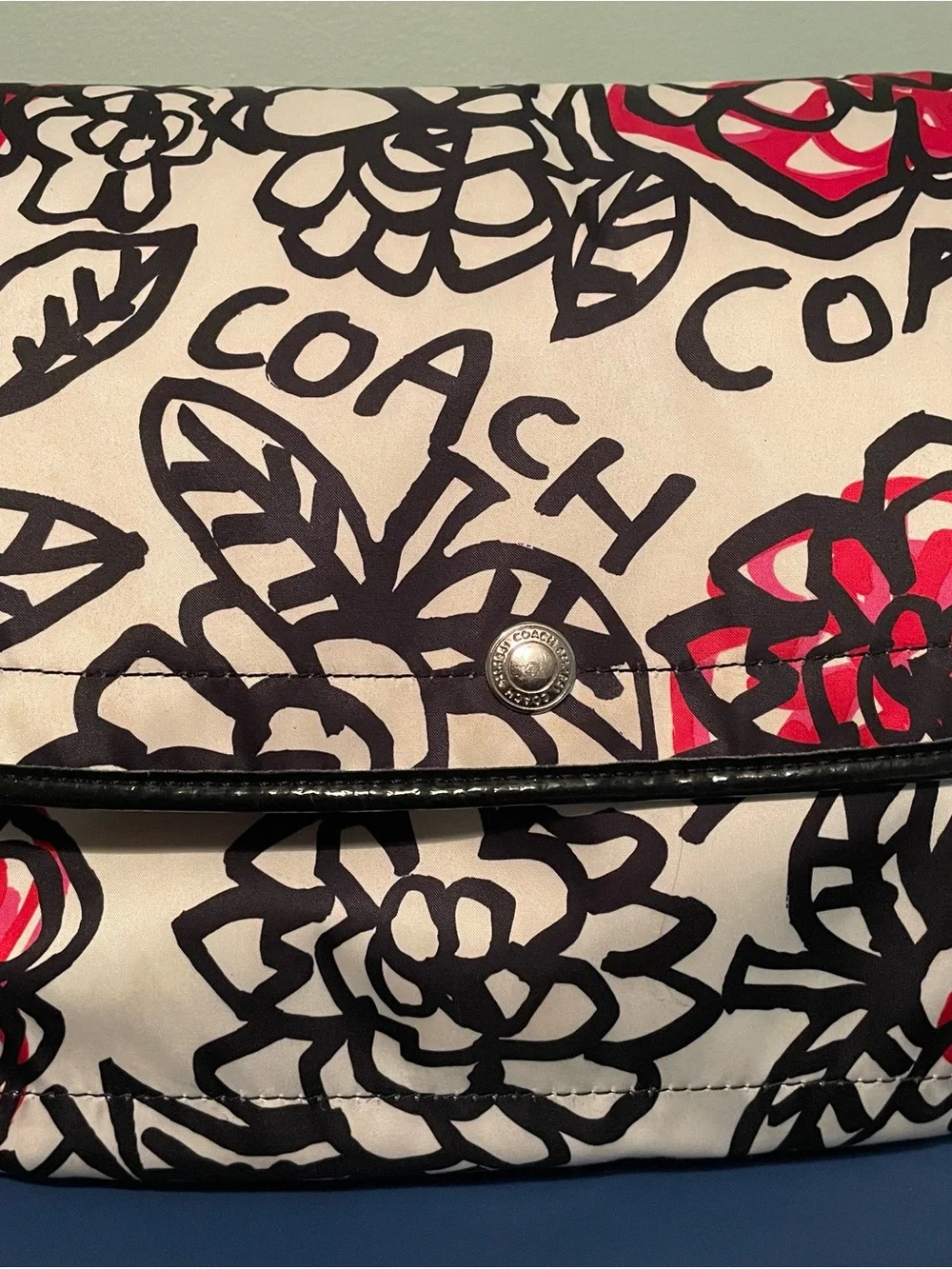 Coach Floral Foldover / Cross-body in White, Black, Red & Hot Pink - Picture 1 of 16